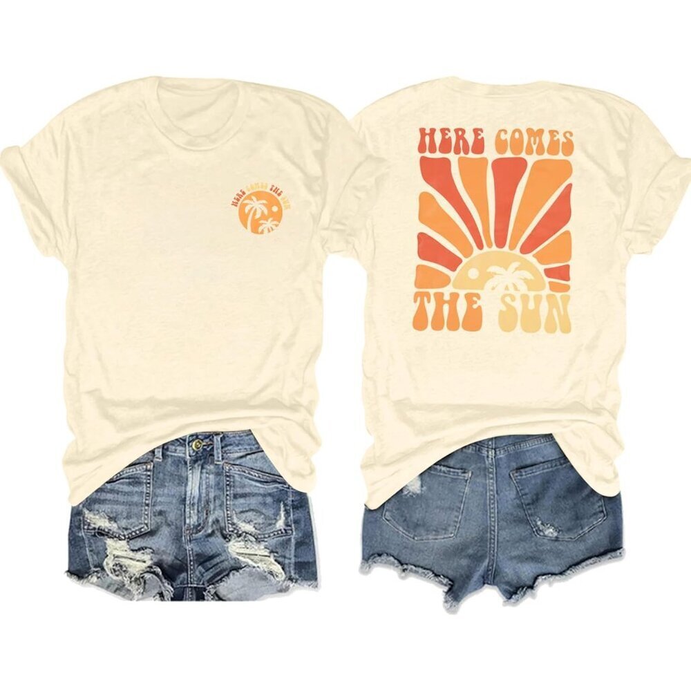 Women Oversized Hawaiian Graphic Tee Cotton Blend Summer Beach Top